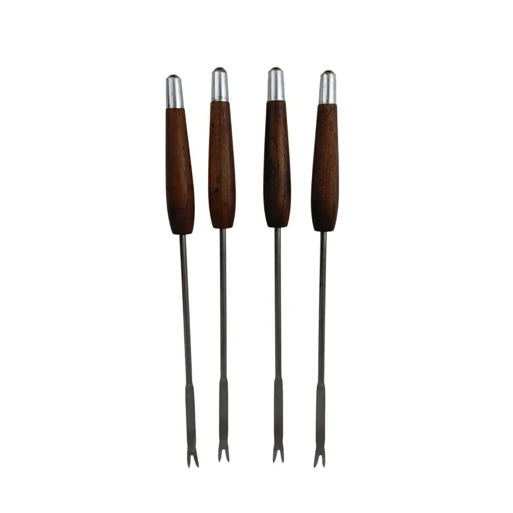 Vintage Stainless Steel Fondue Barbecue Forks Set Of 4 Wood Stainless MCM